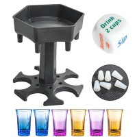 New Design Hexagon 6 Shot Glass Dispenser And Holder With Cups And Dice For Party