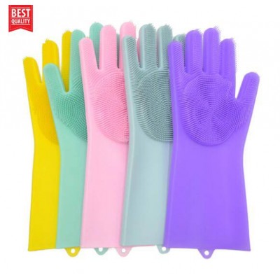 China Products Manufacture Kitchen Reusable Colored Magic Rubber Hand Cleaning Silicone Dishwashing Gloves For Washing Utensils