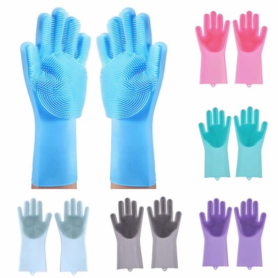 Custom Wholesale Reusable Eco-friendly Stock Silicone Blue Dish Scrubbing Cleaning Gloves