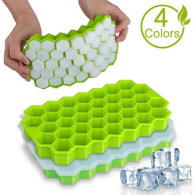 High Quality 37 Cavity Honeycomb Design Hexagon Ice Cube Tray With Silicone Lid Bpa-free